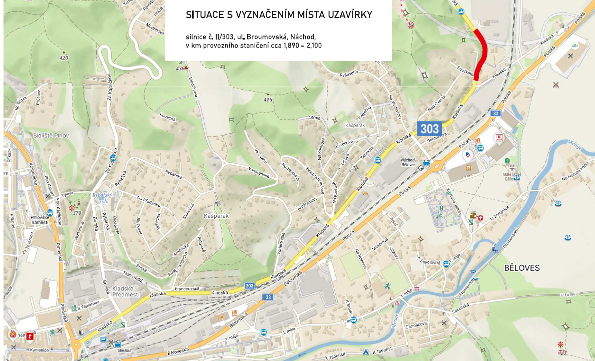 Úplná uzavírka silnice II/303 ul. Broumovská v Náchodě